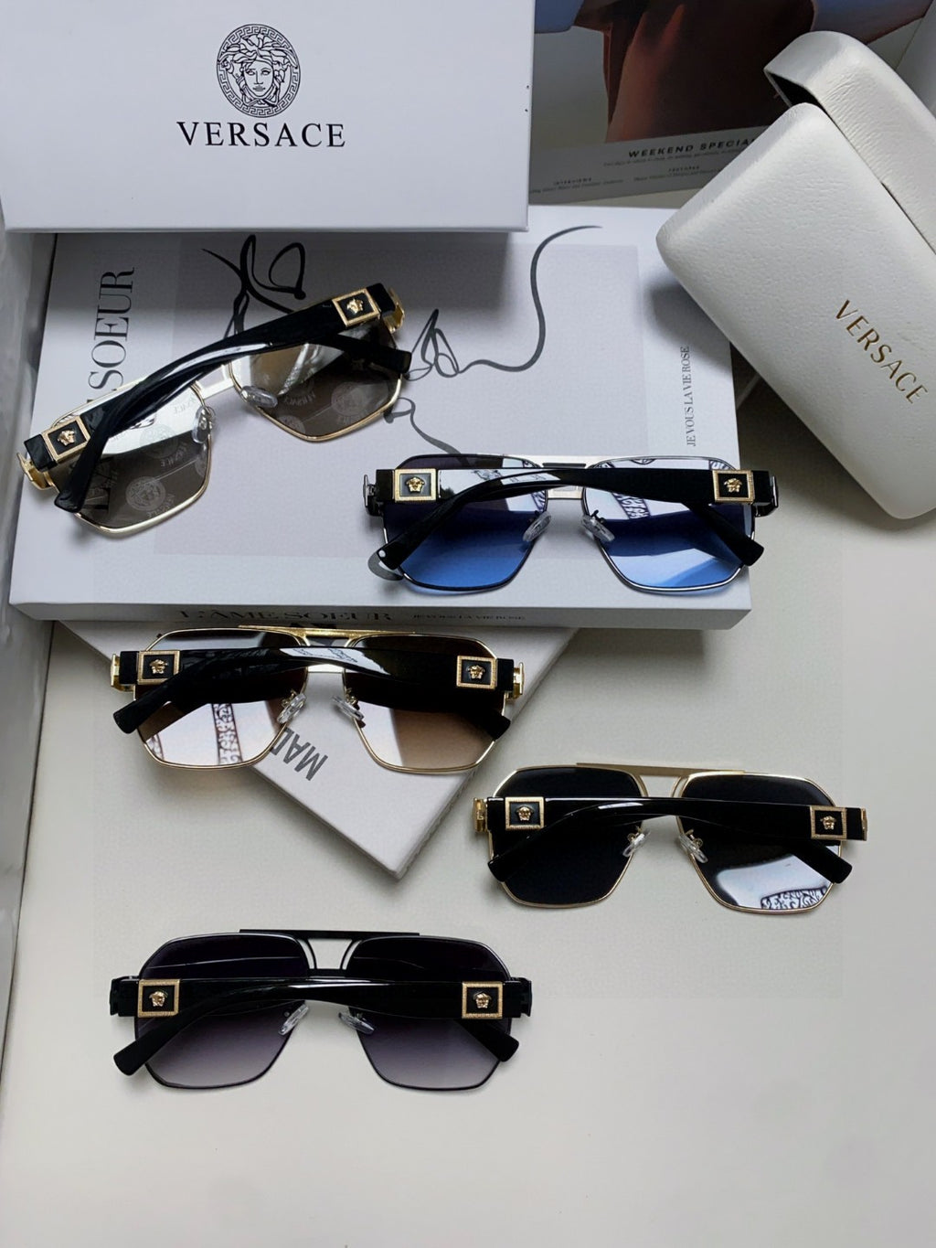 Versace Metal Square Gray Lens Sunglasses for Men & Women - 449844 - detail image 8