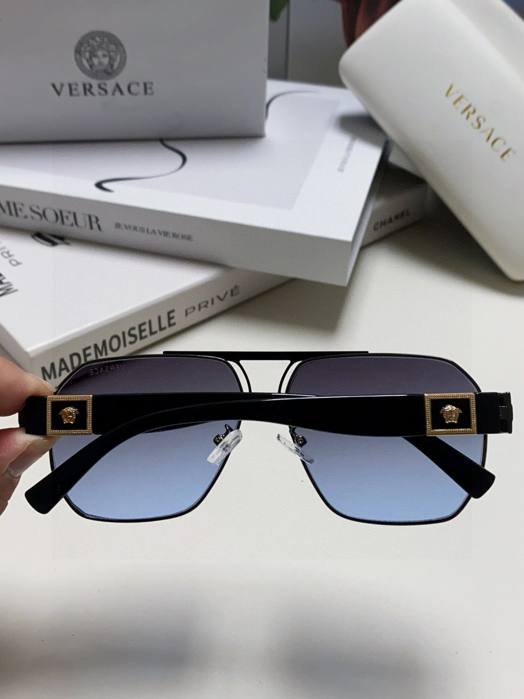 Versace Metal Square Blue Lens Sunglasses for Men & Women - 449845 - detail image 4