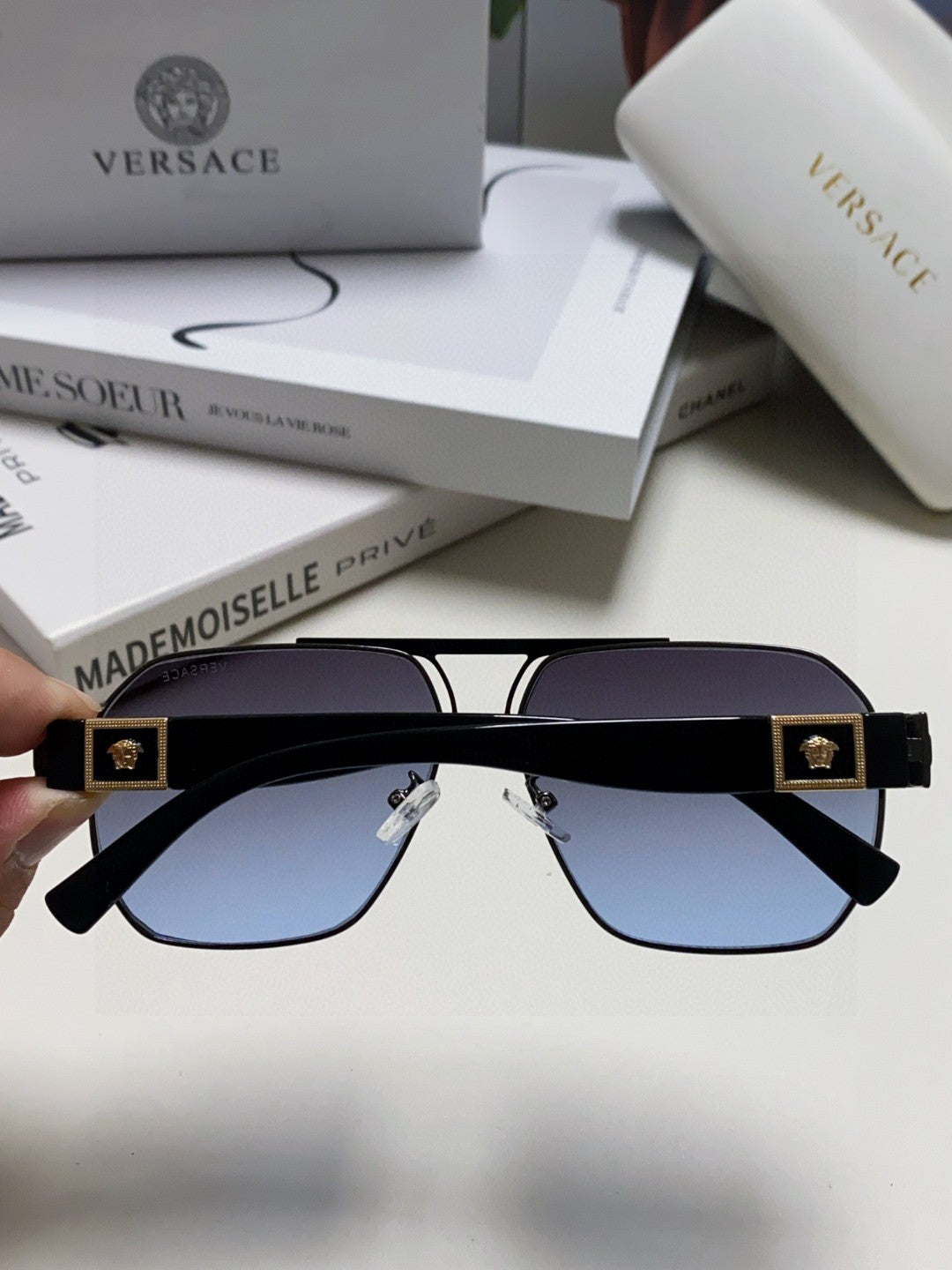 Versace Metal Square Blue Lens Sunglasses for Men & Women - 449845 - detail image 4