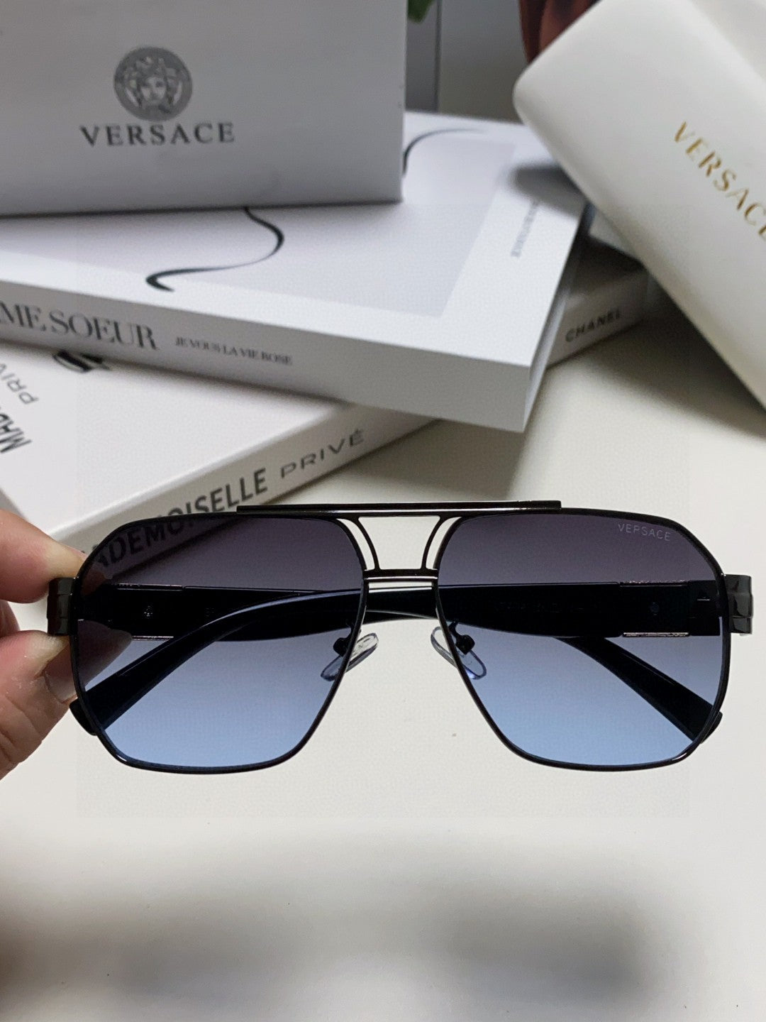 Versace Metal Square Blue Lens Sunglasses for Men & Women - 449845 - detail image 3