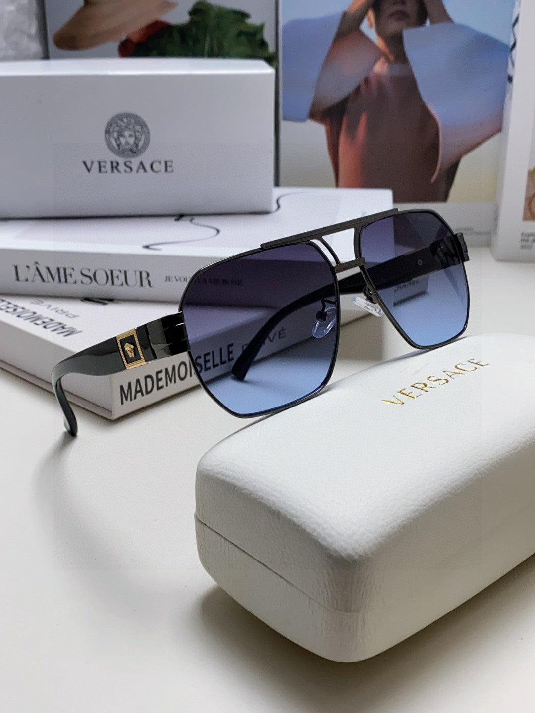 Versace Metal Square Blue Lens Sunglasses for Men & Women - 416357 - detail image 7