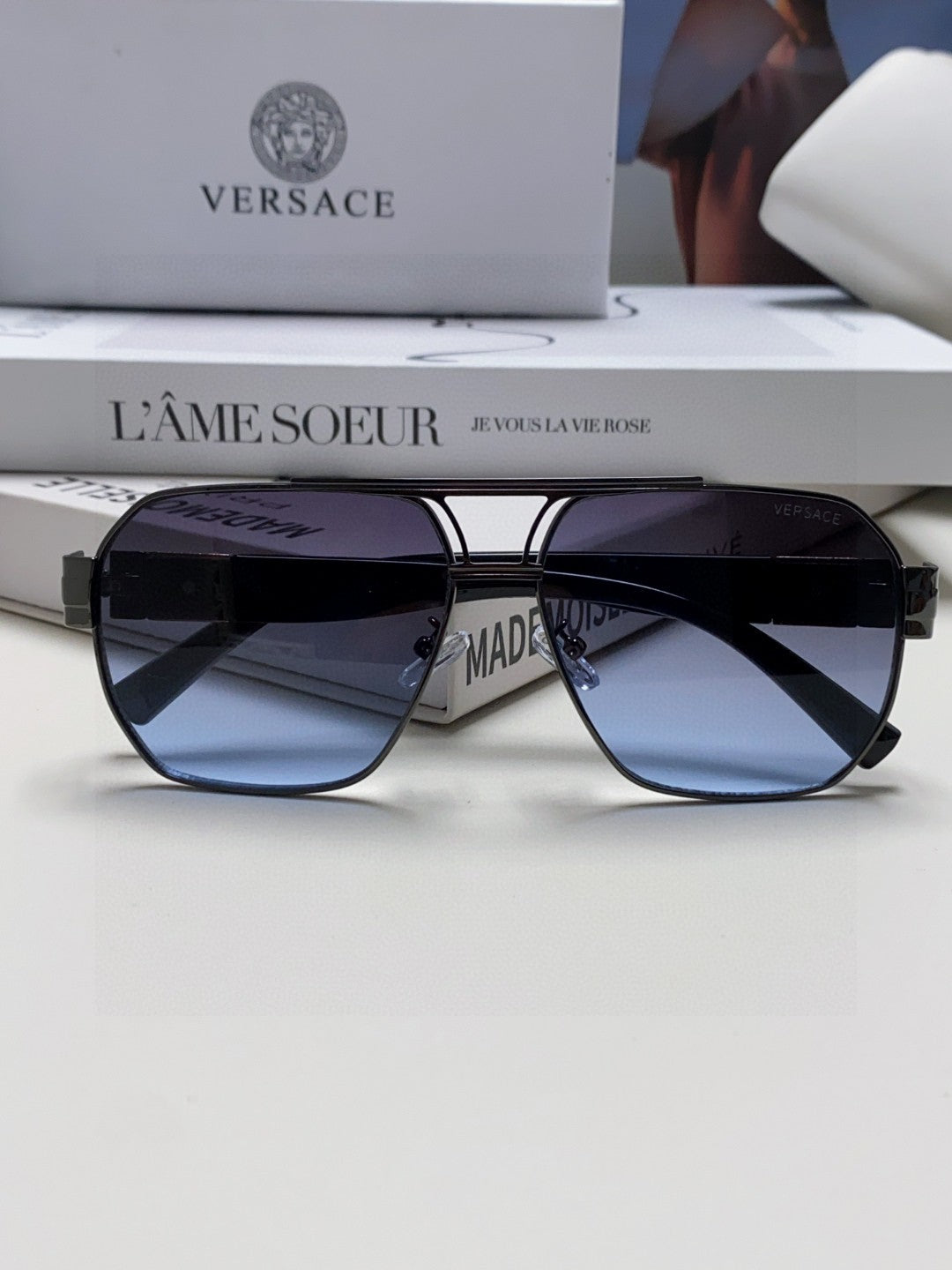 Versace Metal Square Blue Lens Sunglasses for Men & Women - 449845 - detail image 6