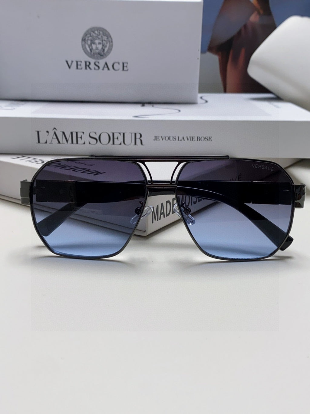 Versace Metal Square Blue Lens Sunglasses for Men & Women - 416357 - detail image 6