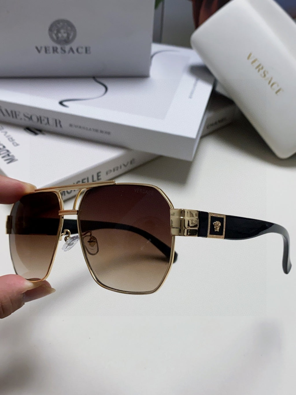 Versace Metal Square Gray Lens Sunglasses for Men & Women - 449846 - detail image 4
