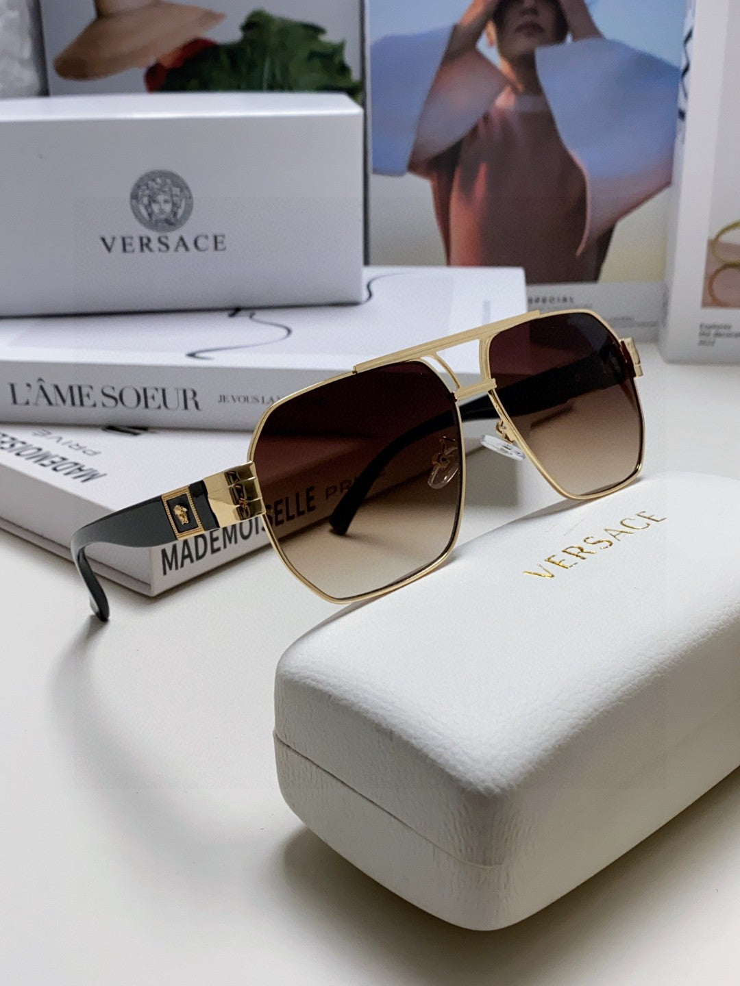 Versace Metal Square Gray Lens Sunglasses for Men & Women - 416358 - detail image 6