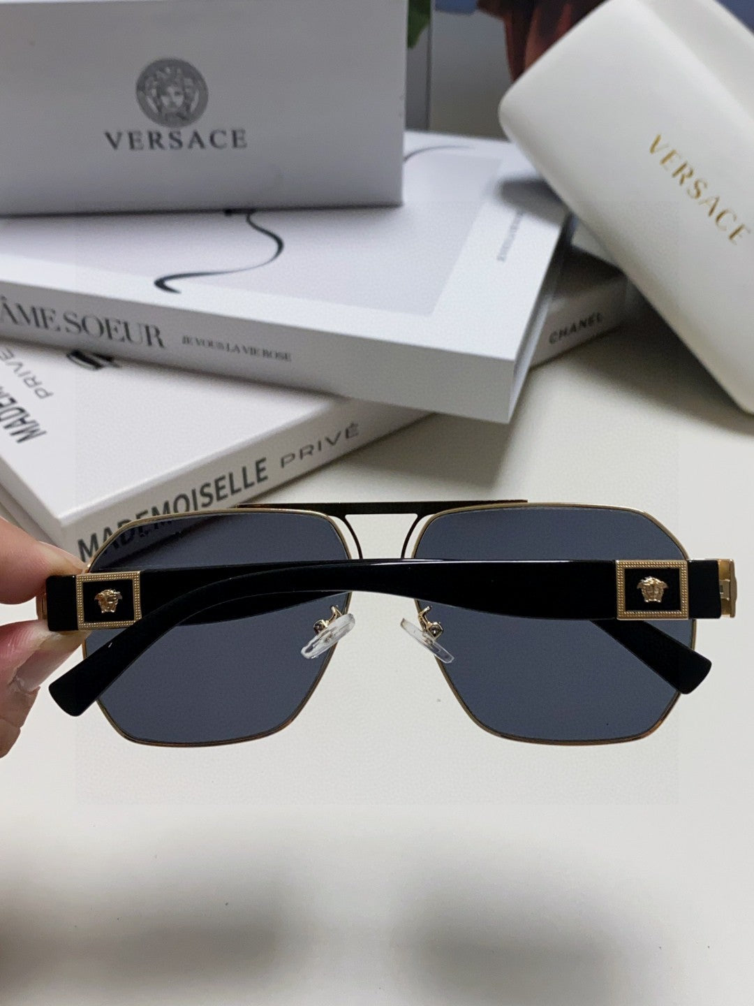 Versace Metal Square Blue Lens Sunglasses for Men & Women - 449847 - detail image 4