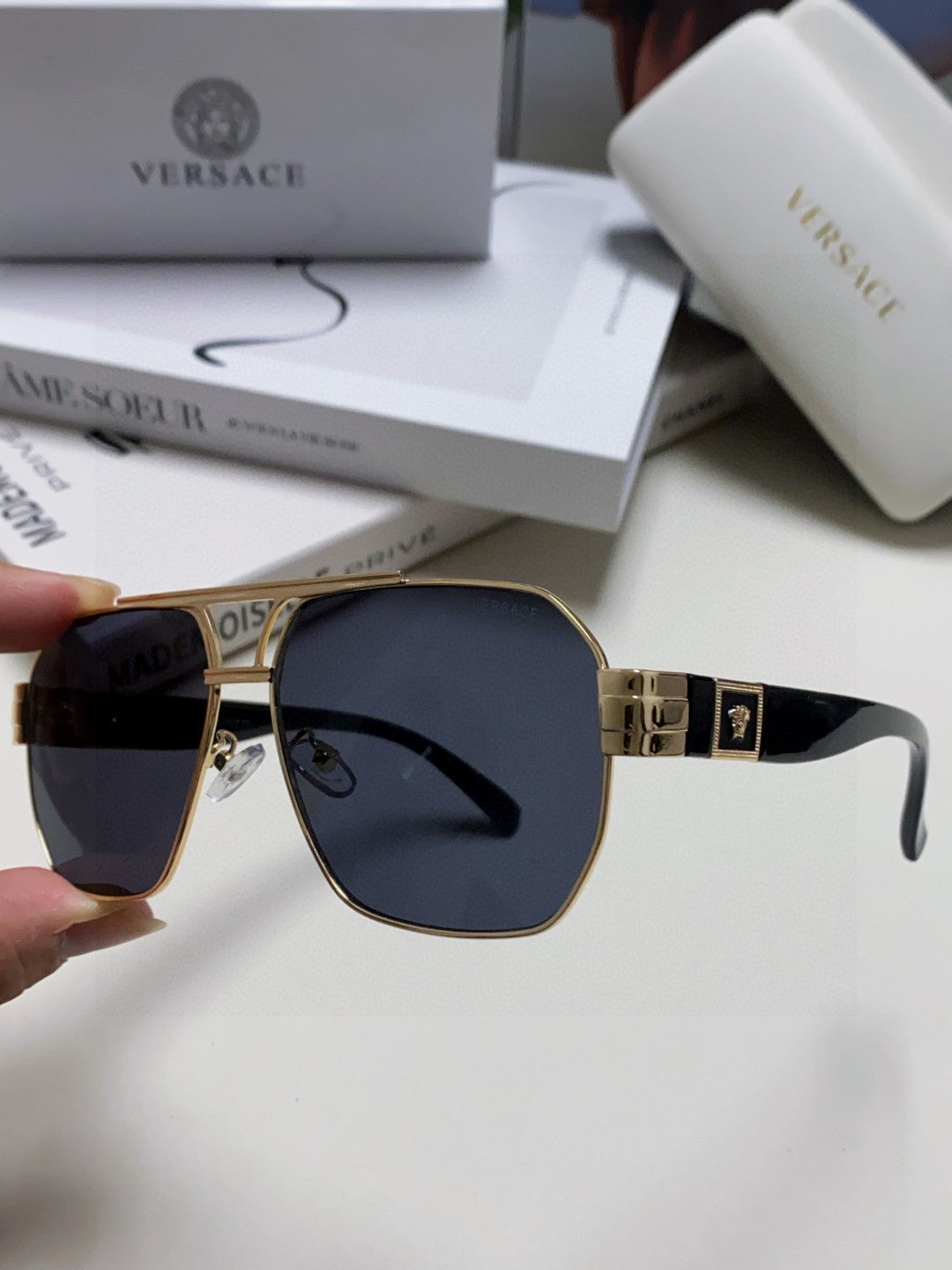 Versace Metal Square Blue Lens Sunglasses for Men & Women - 449847 - detail image 5