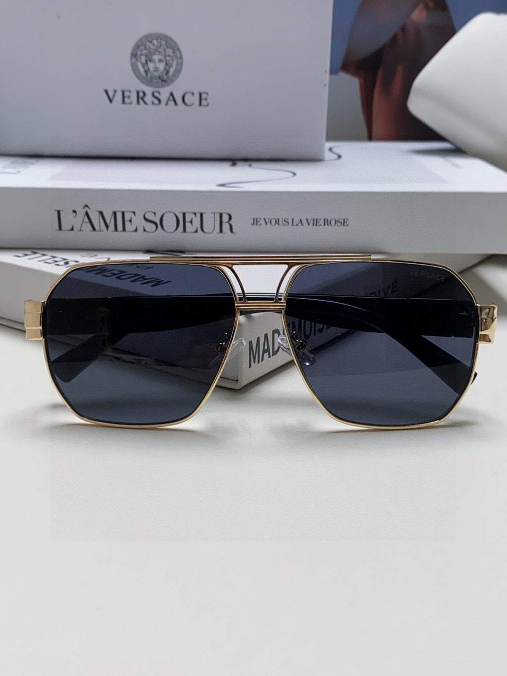 Versace Metal Square Blue Lens Sunglasses for Men & Women - 449847 - detail image 6