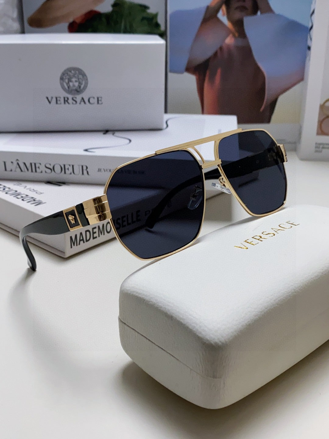 Versace Metal Square Blue Lens Sunglasses for Men & Women - 449847 - detail image 7