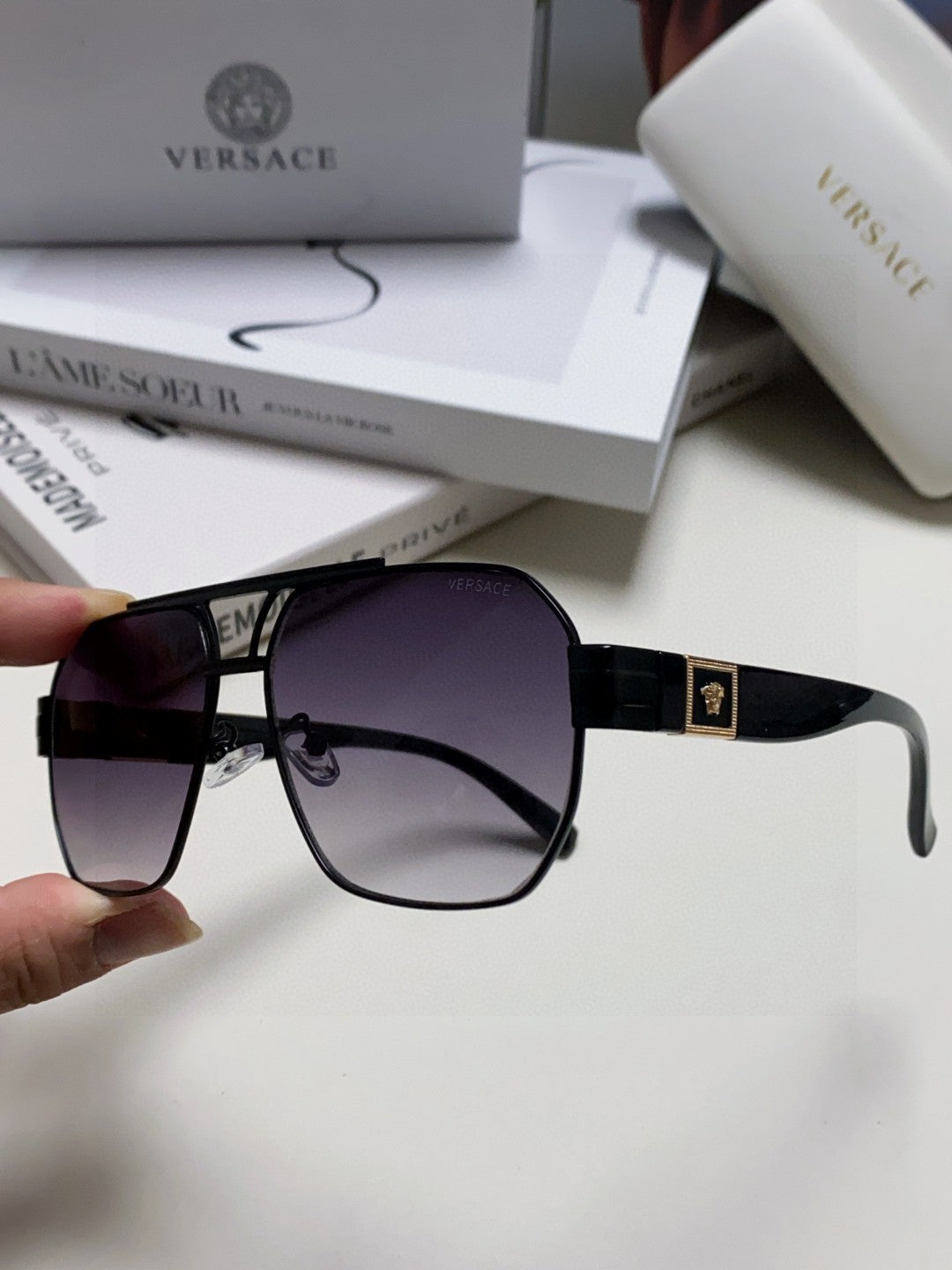 Versace Metal Square Gray Lens Sunglasses for Men & Women - detail image 4