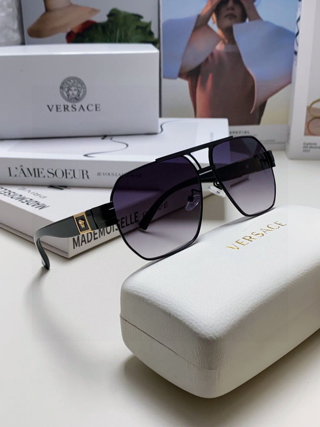 Versace Metal Square Gray Lens Sunglasses for Men & Women - detail image 6
