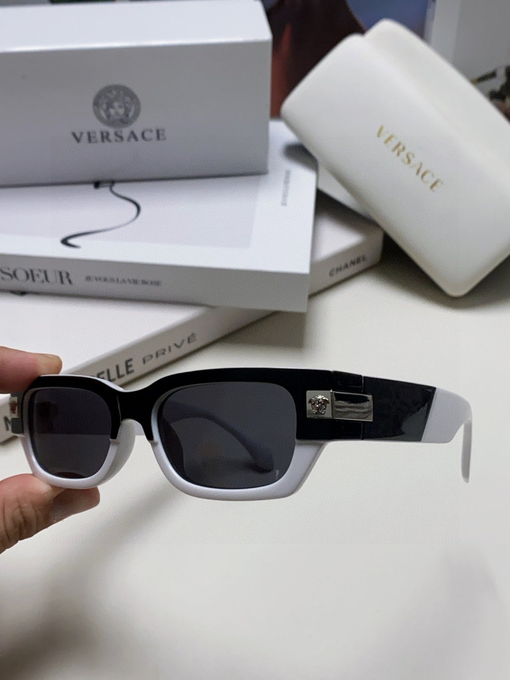 Versace 0VE4465F Rectangular Black Lens Sunglasses for Men & Women - 416352 - detail image 7