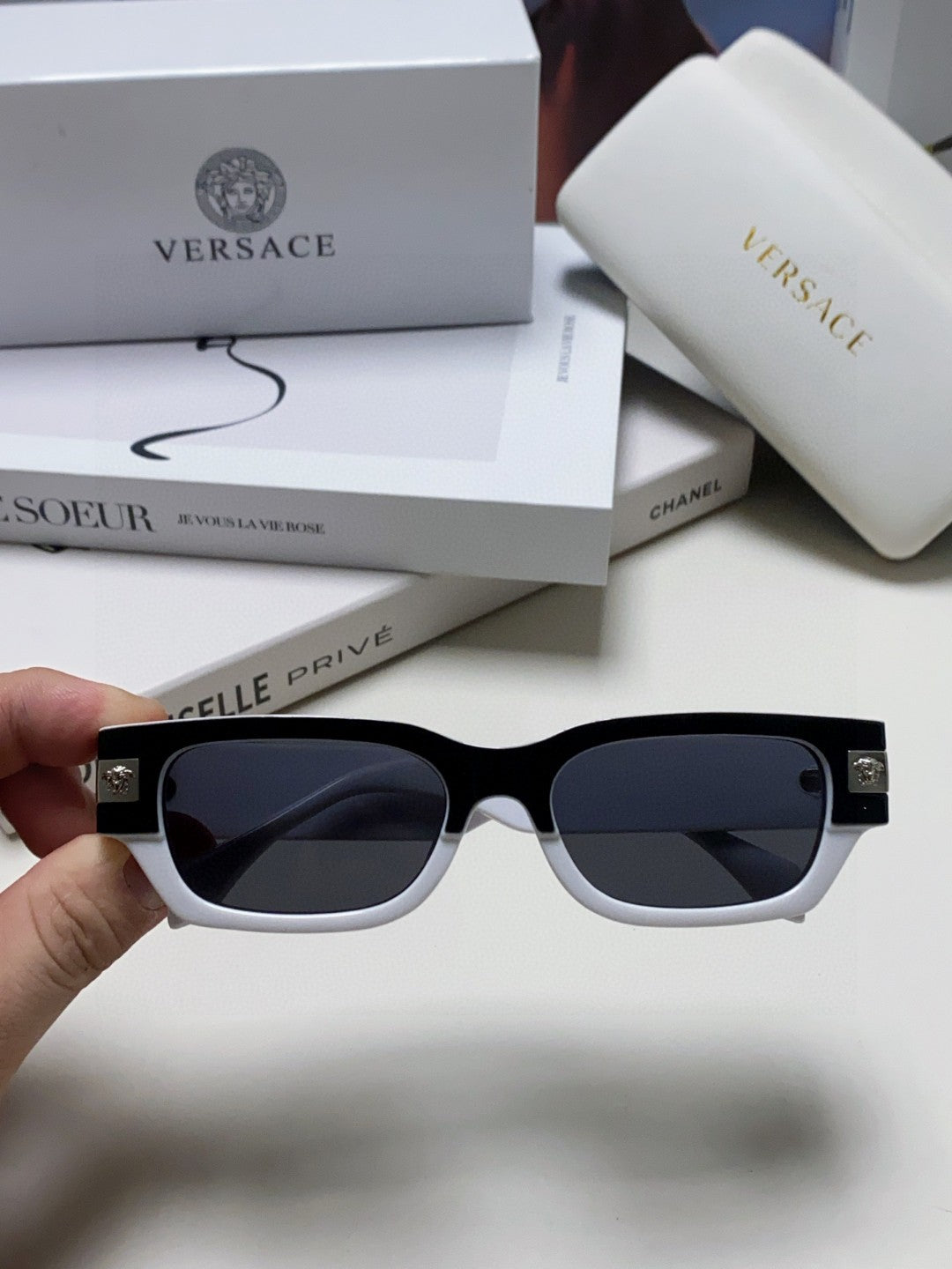 Versace 0VE4465F Rectangular Black Lens Sunglasses for Men & Women - 416352 - detail image 5