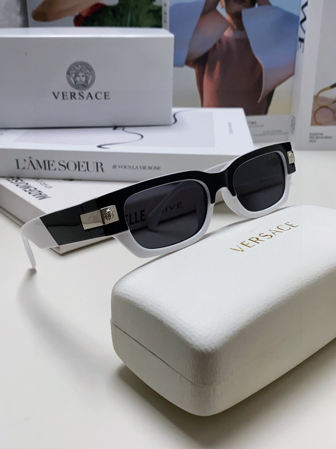 Versace 0VE4465F Rectangular Black Lens Sunglasses for Men & Women - 416352 - detail image 9