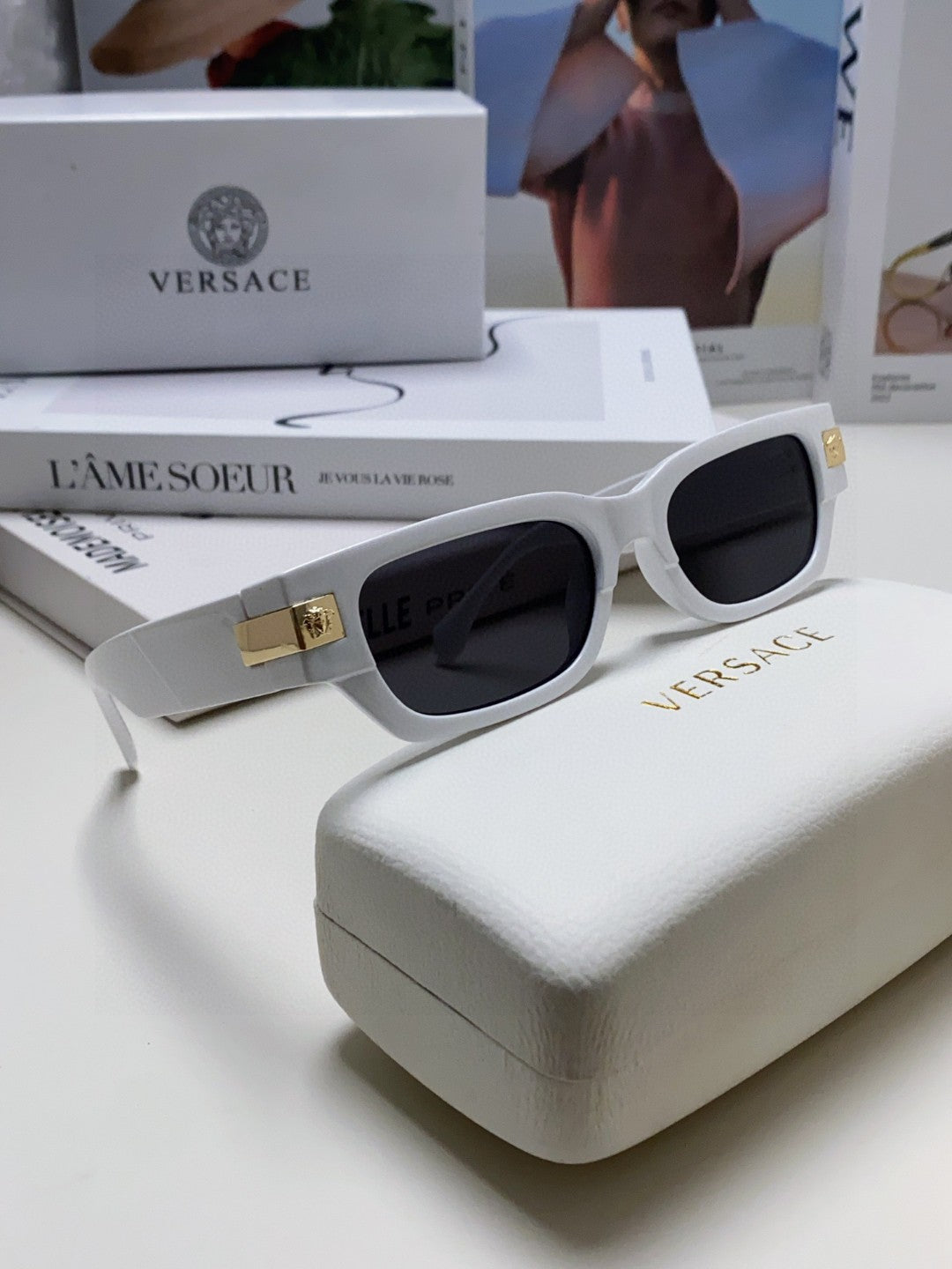Versace 0VE4465F Rectangular Gray Lens Sunglasses for Men & Women - detail image 2