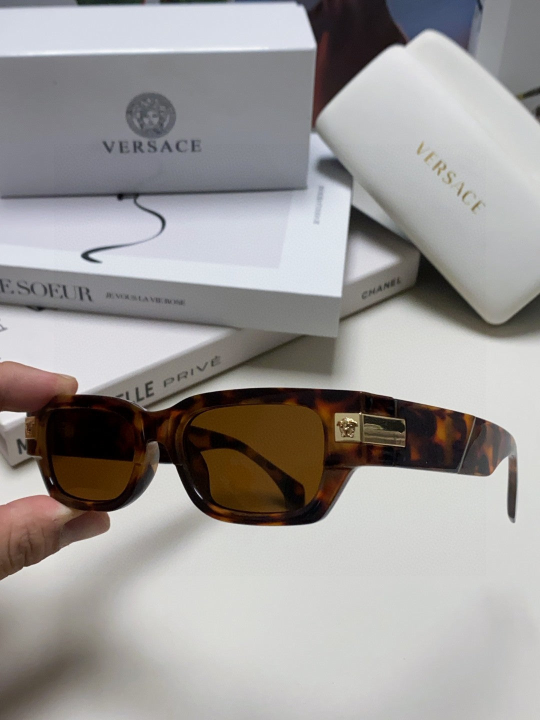 Versace 0VE4465F Rectangular Brown Lens Sunglasses for Men & Women - detail image 4