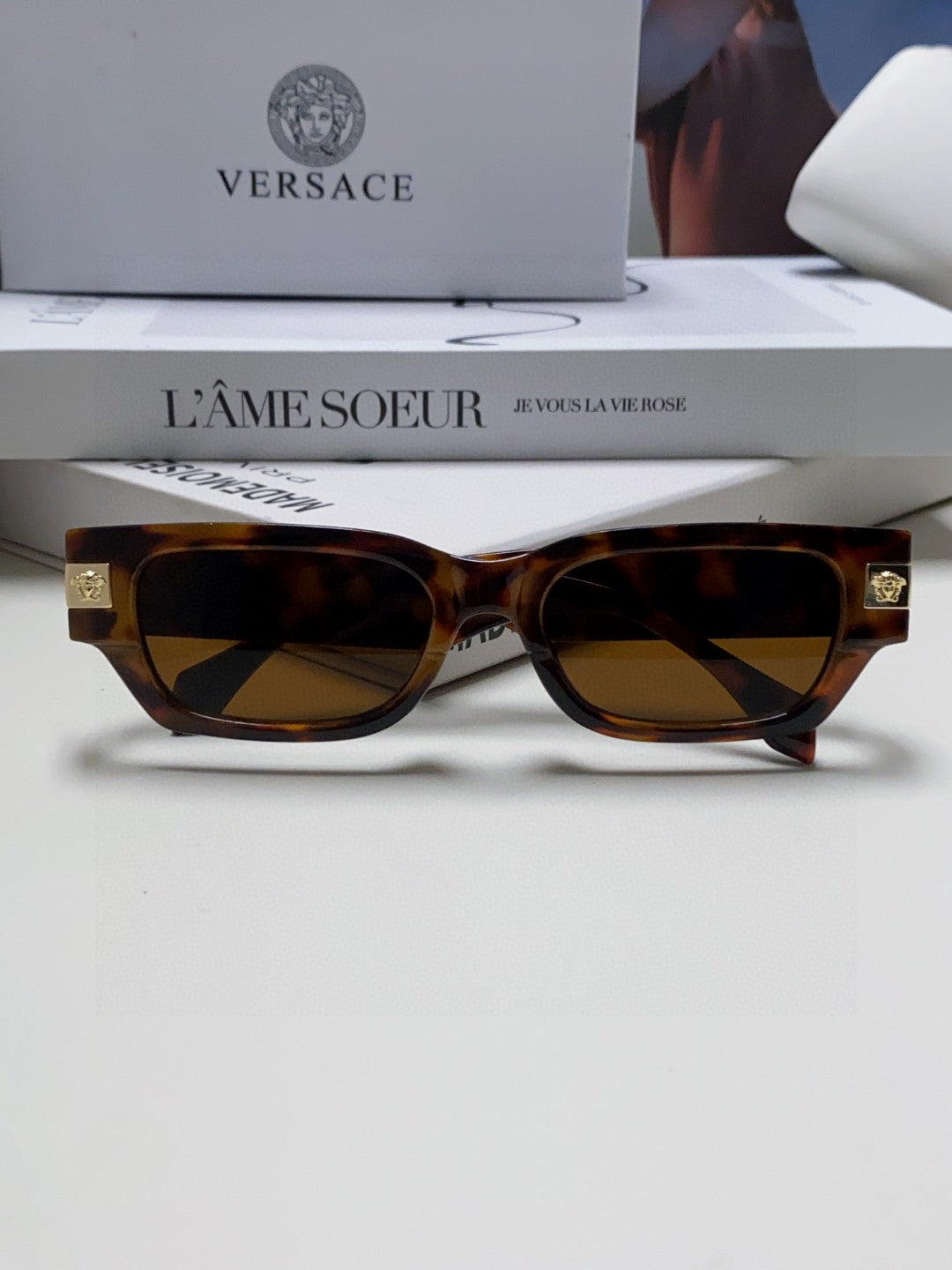Versace 0VE4465F Rectangular Brown Lens Sunglasses for Men & Women - detail image 5