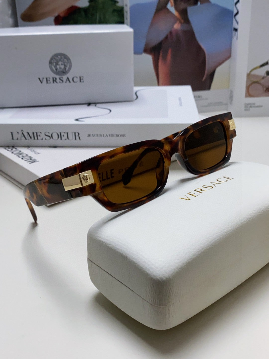 Versace 0VE4465F Rectangular Brown Lens Sunglasses for Men & Women - detail image 6
