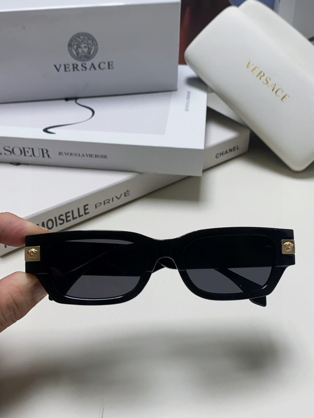 Versace 0VE4465F Rectangular Black Lens Sunglasses for Men & Women - detail image 5