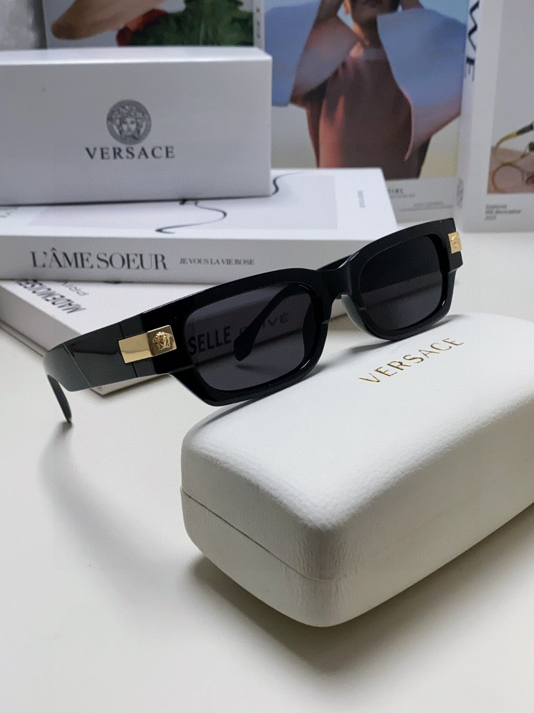 Versace 0VE4465F Rectangular Black Lens Sunglasses for Men & Women - detail image 9