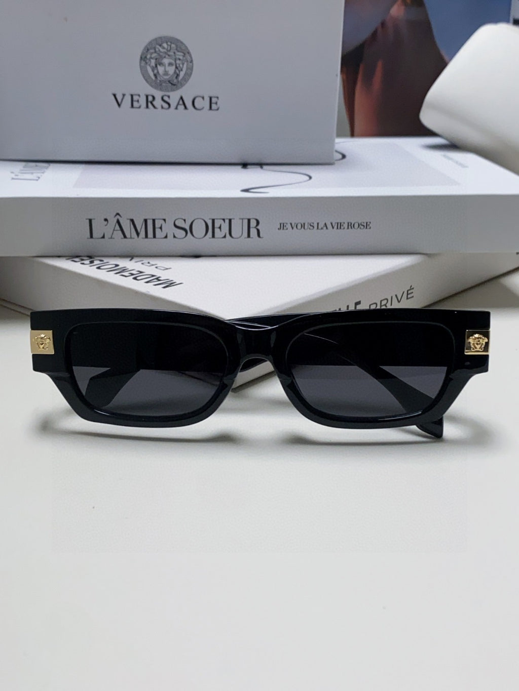 Versace 0VE4465F Rectangular Black Lens Sunglasses for Men & Women - detail image 8