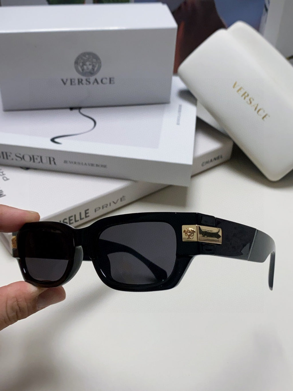 Versace 0VE4465F Rectangular Black Lens Sunglasses for Men & Women - detail image 7