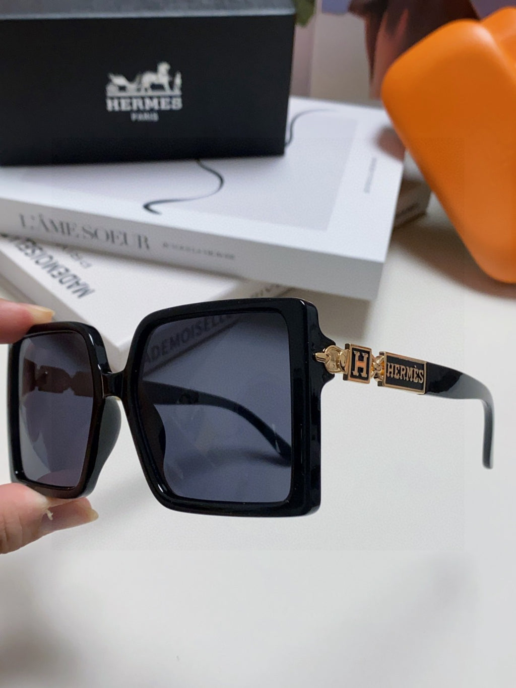 Hermès Square Black Lens Sunglasses for Women - detail image 4