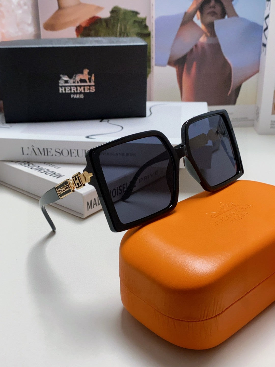 Hermès Square Black Lens Sunglasses for Women - detail image 6