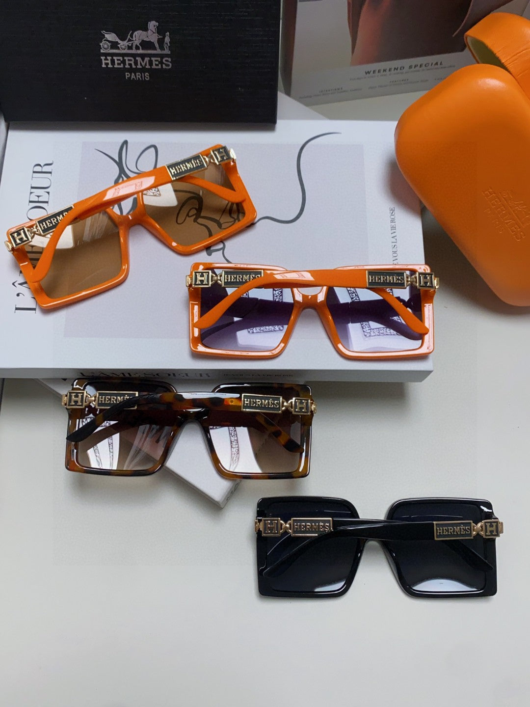 Hermès Square Black Lens Sunglasses for Women - detail image 7