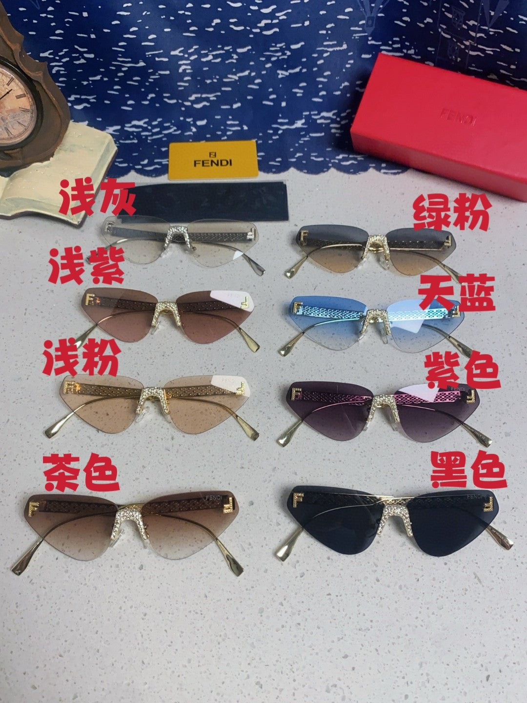 Fendi Lightweight Metal Rimless Red Lens Sunglasses for Women - 358741 - detail image 13