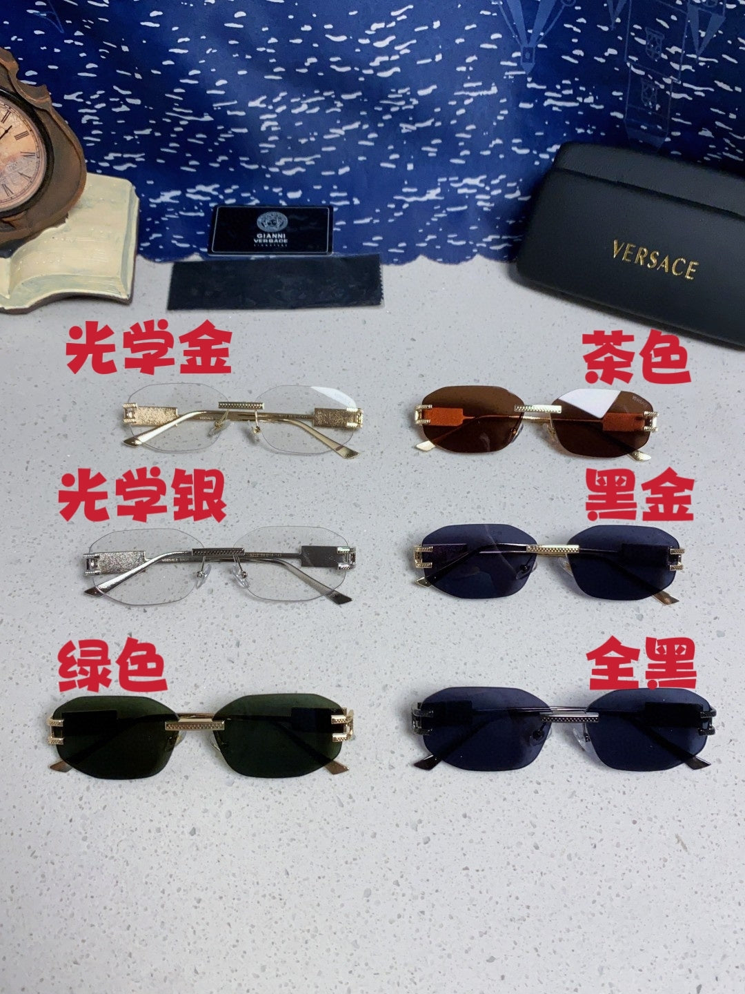 Versace VE2274 Lightweight Metal Rimless Blue Lens Sunglasses for Men & Women - detail image 12