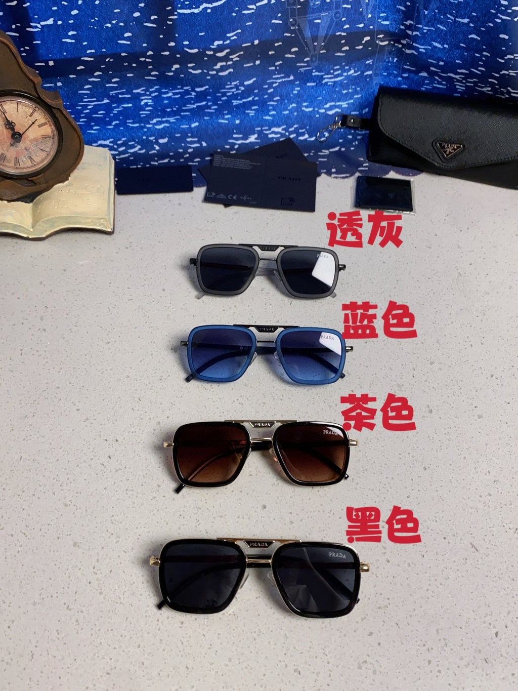 Prada Metal Square Blue Lens Sunglasses for Men & Women - 358406 - detail image 12