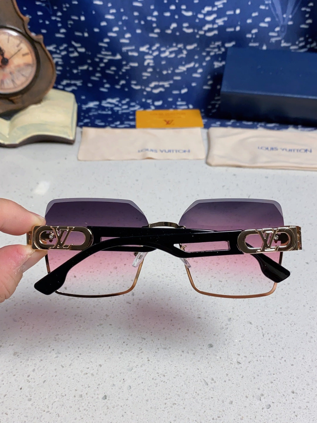 Louis Vuitton Metal Square Purple Lens Sunglasses for Men & Women - detail image 5