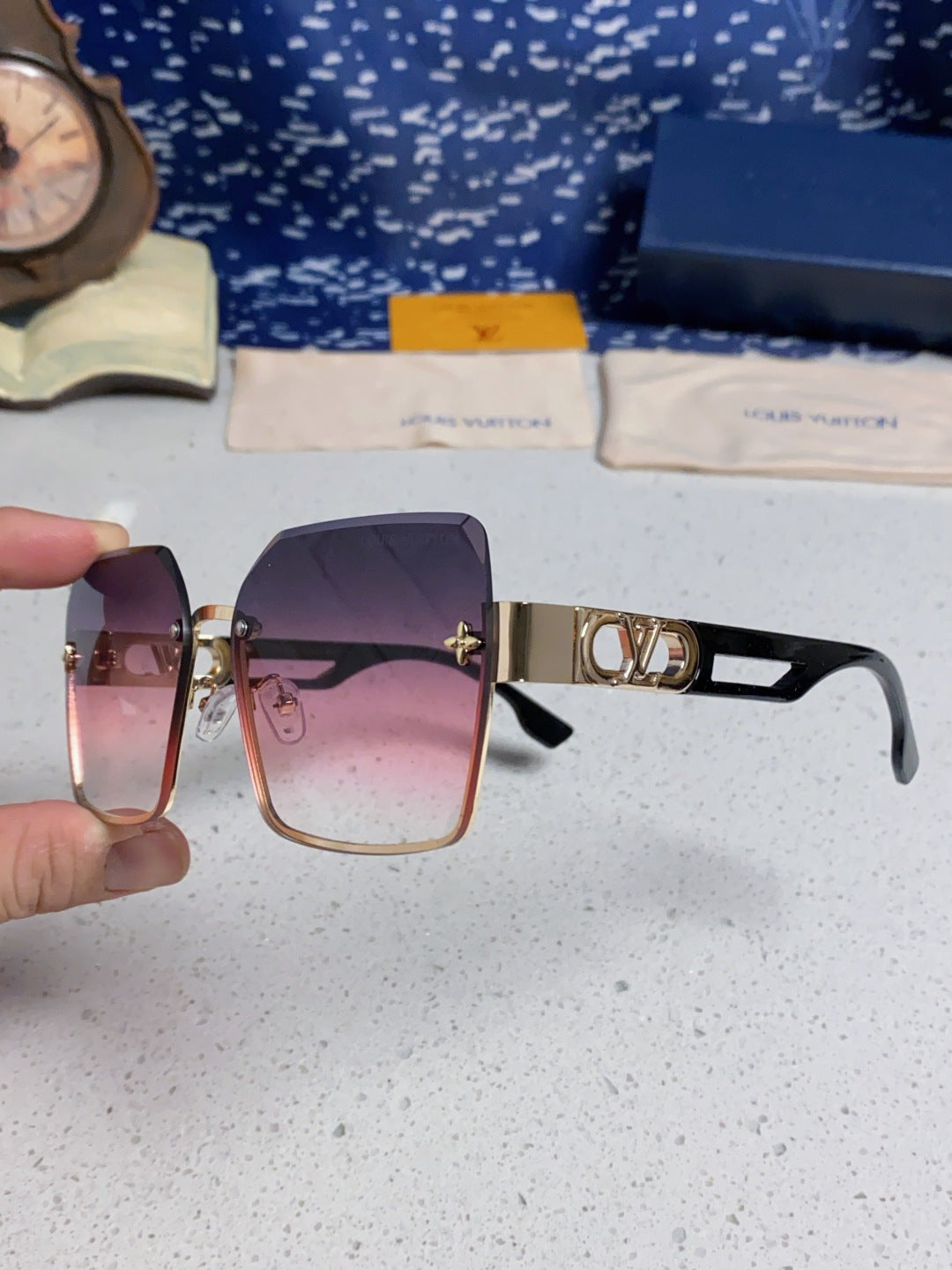 Louis Vuitton Metal Square Purple Lens Sunglasses for Men & Women - detail image 6
