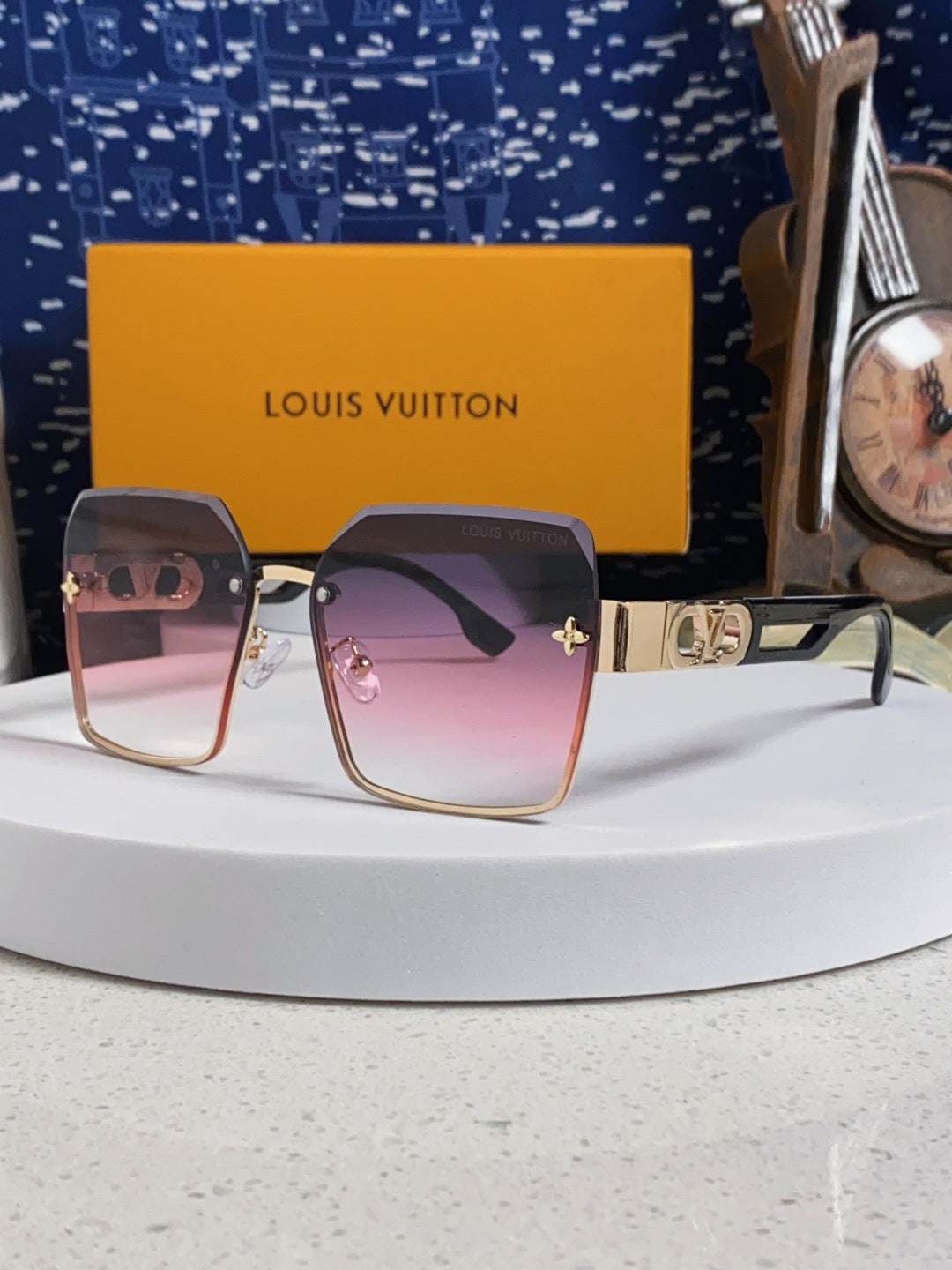Louis Vuitton Metal Square Purple Lens Sunglasses for Men & Women