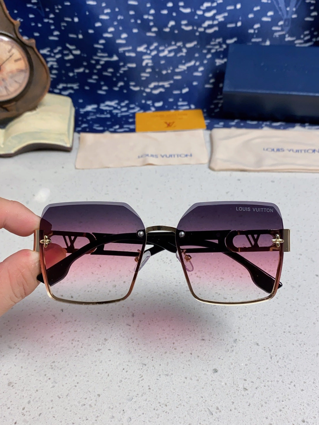 Louis Vuitton Metal Square Purple Lens Sunglasses for Men & Women - detail image 4