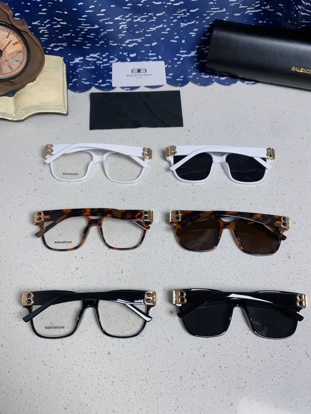 Balenciaga Folding Square Blue Lens Sunglasses for Men & Women - 416120 - detail image 12