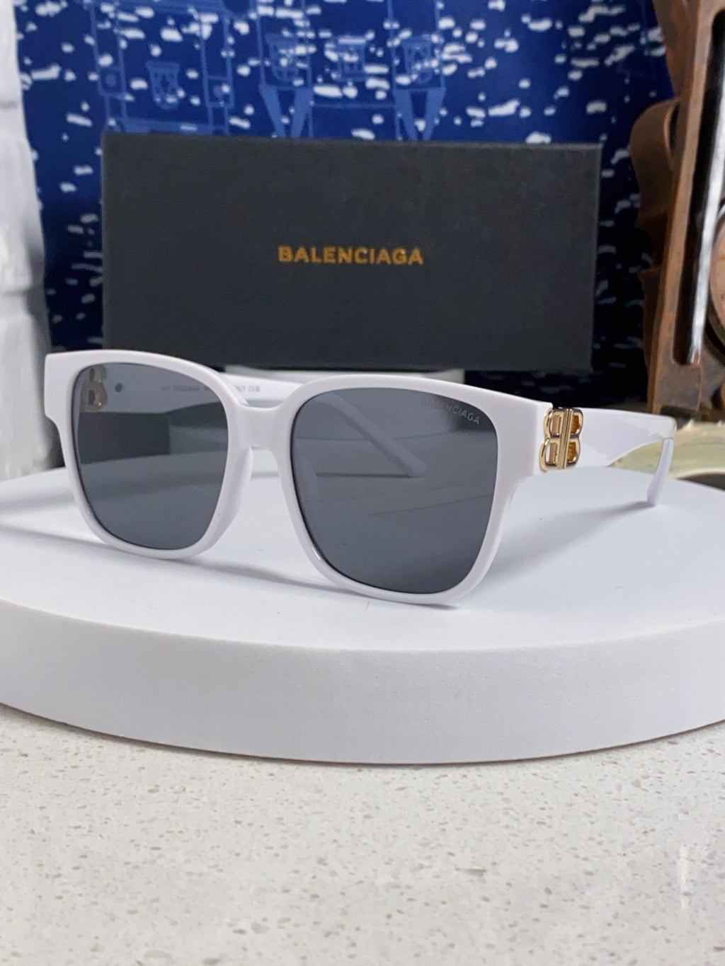 Balenciaga Folding Square Blue Lens Sunglasses for Men & Women - 416120 - detail image 2