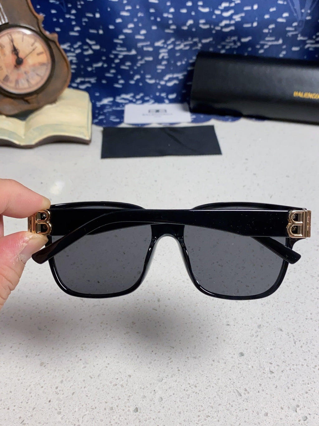 Balenciaga Folding Square Gold Lens Sunglasses for Men & Women - detail image 6