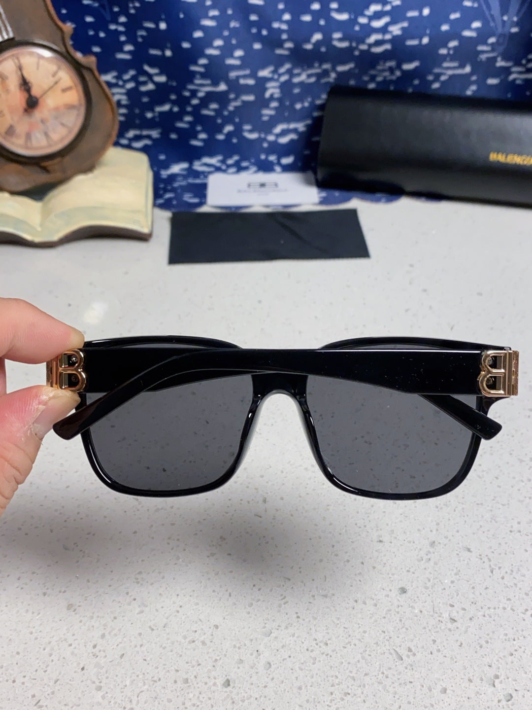 Balenciaga Folding Square Gold Lens Sunglasses for Men & Women - detail image 6