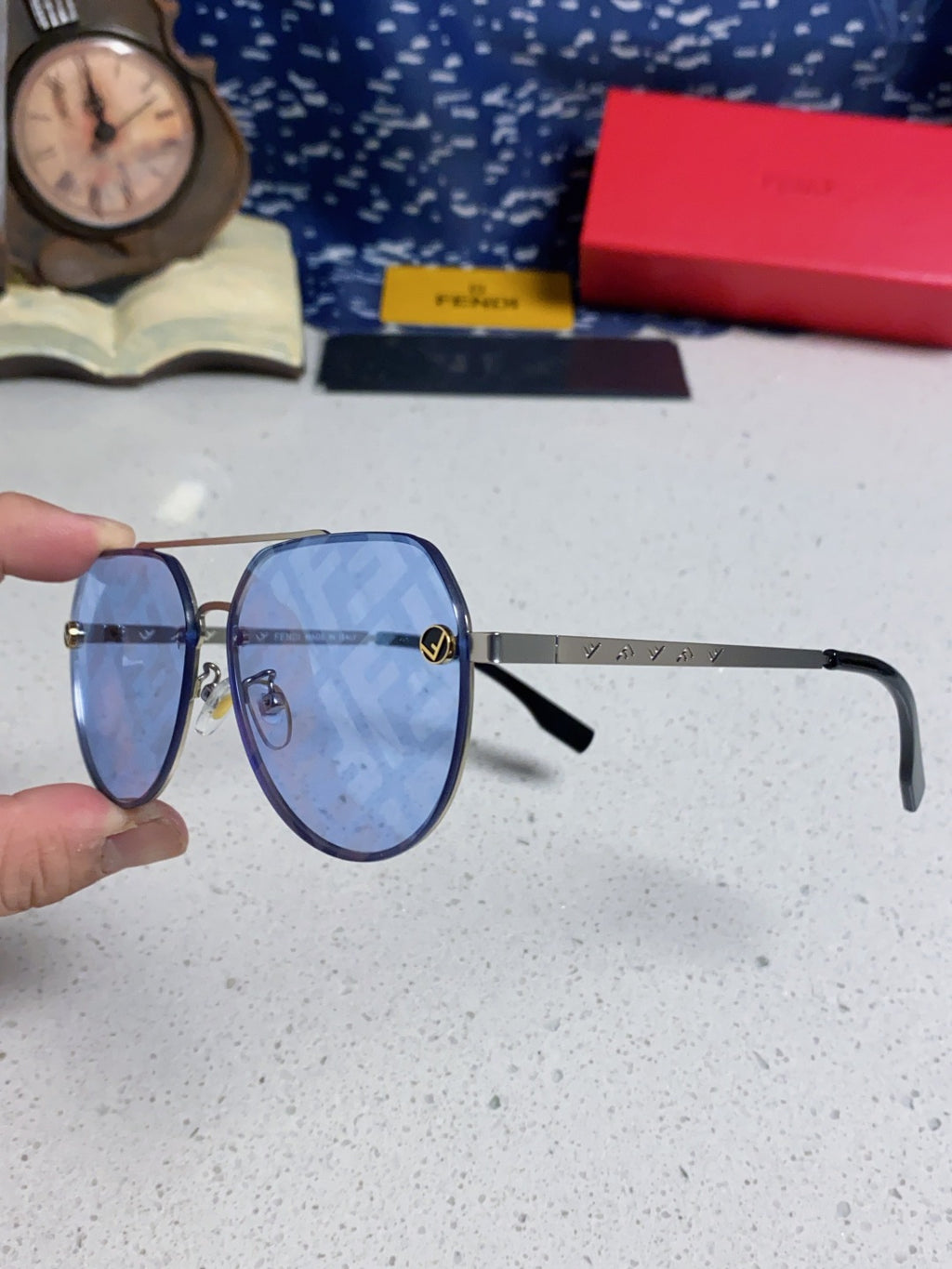Fendi Lightweight Rimless Blue Lens Sunglasses for Men & Women - 449833 - detail image 6