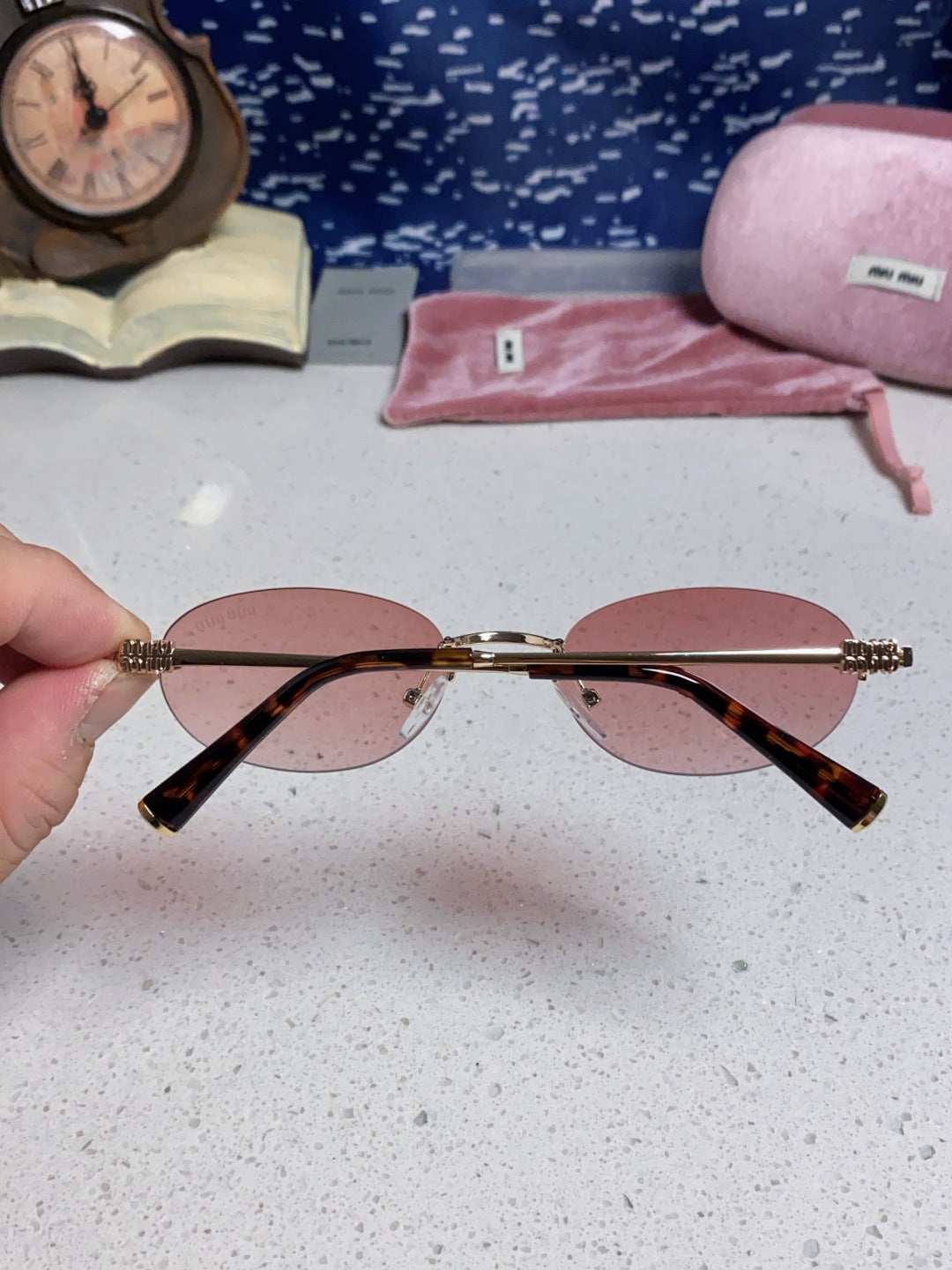 Miu Miu Lightweight Metal Rimless Brown Lens Sunglasses for Women - 449702 - detail image 5