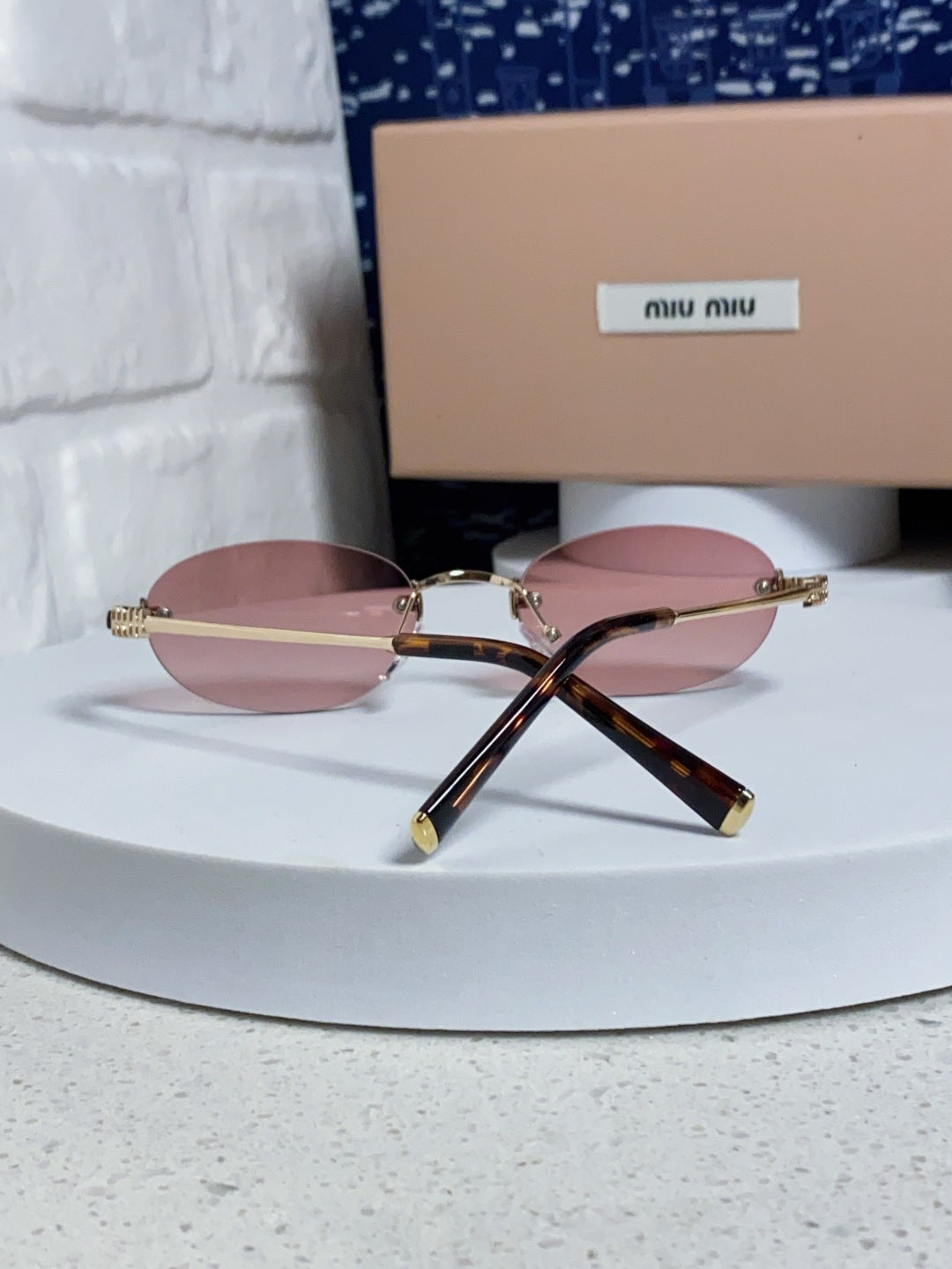 Miu Miu Lightweight Metal Rimless Brown Lens Sunglasses for Women - 449702 - detail image 3