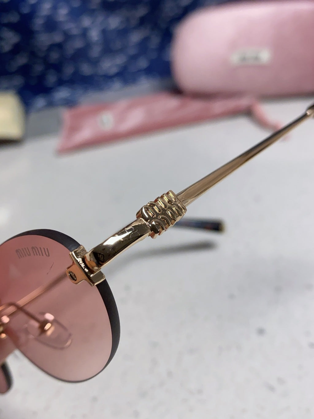 Miu Miu Lightweight Metal Rimless Brown Lens Sunglasses for Women - 449702 - detail image 7