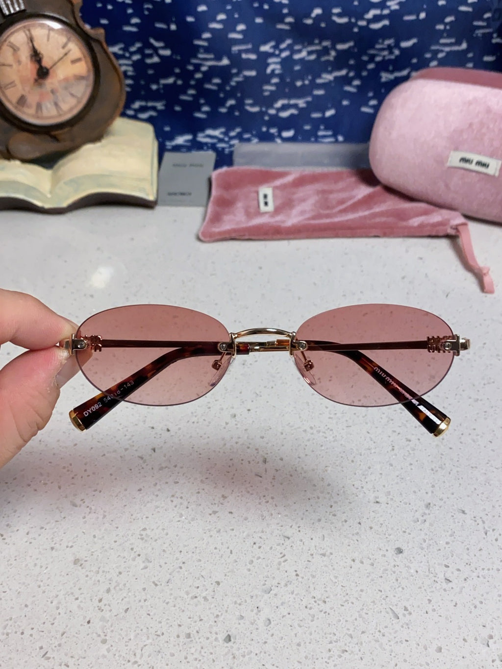 Miu Miu Lightweight Metal Rimless Brown Lens Sunglasses for Women - 449702 - detail image 4