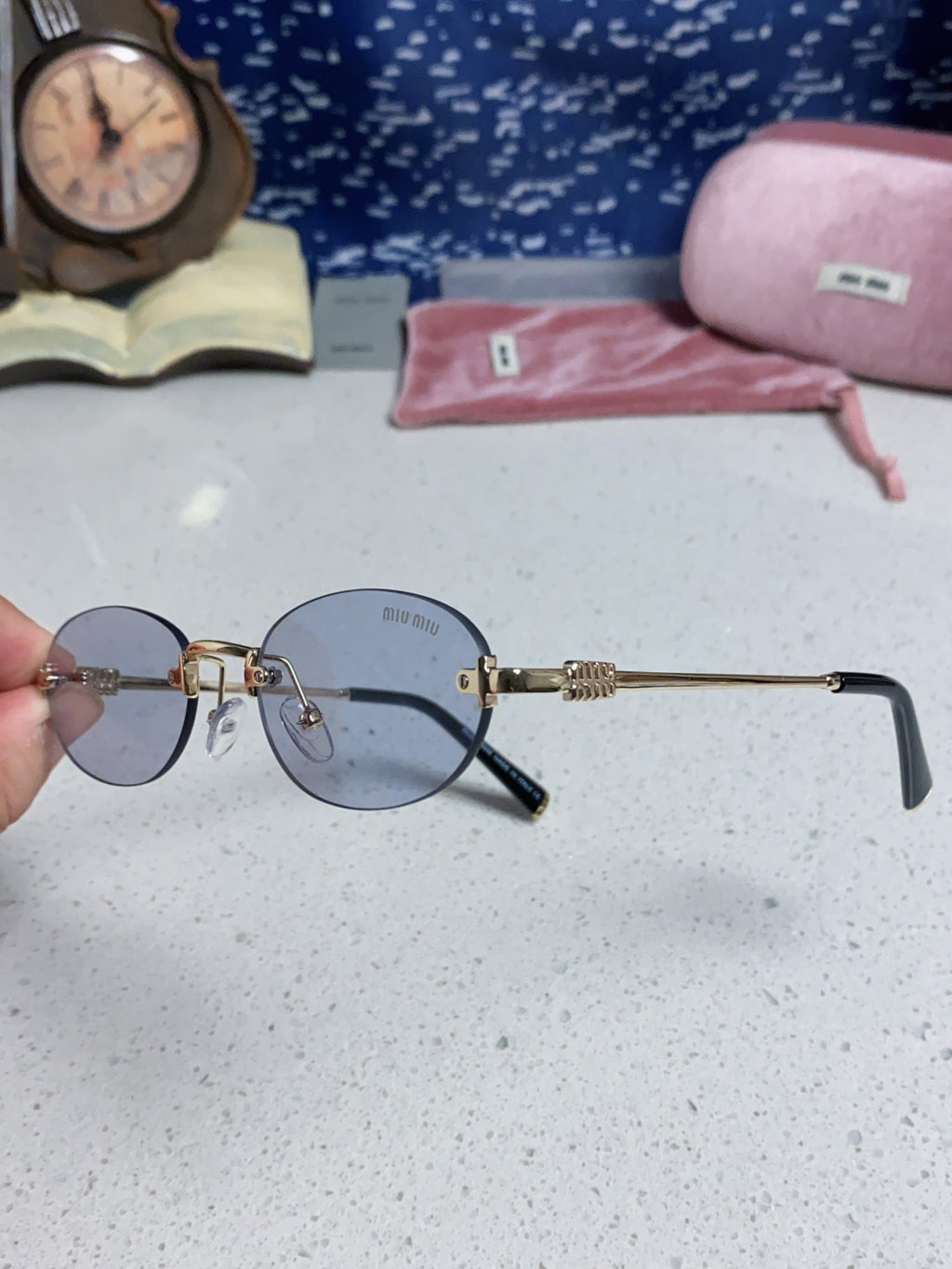 Miu Miu Lightweight Metal Rimless Silver Lens Sunglasses for Women - 449703 - detail image 6