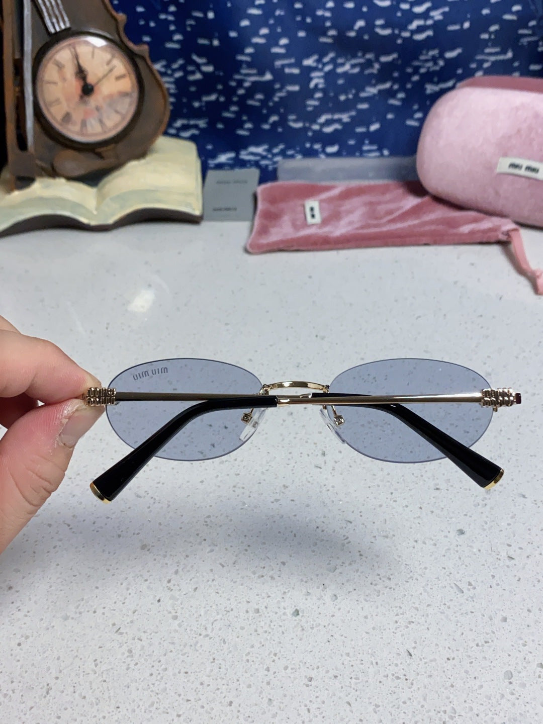 Miu Miu Lightweight Metal Rimless Silver Lens Sunglasses for Women - 449703 - detail image 5