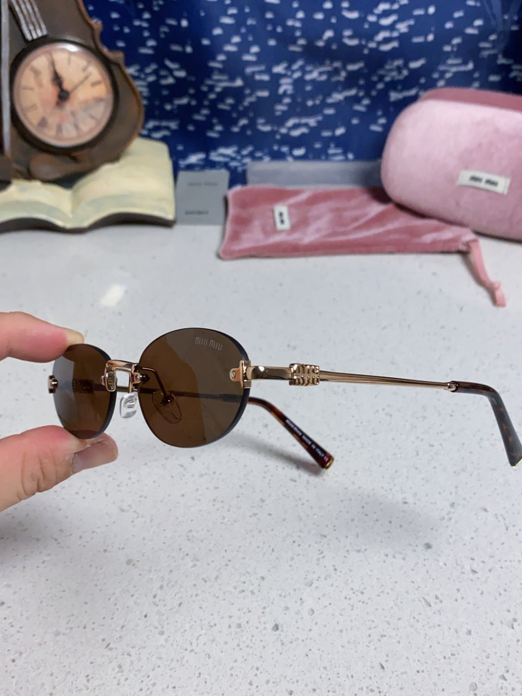 Miu Miu Lightweight Metal Rimless Brown Lens Sunglasses for Women - detail image 6
