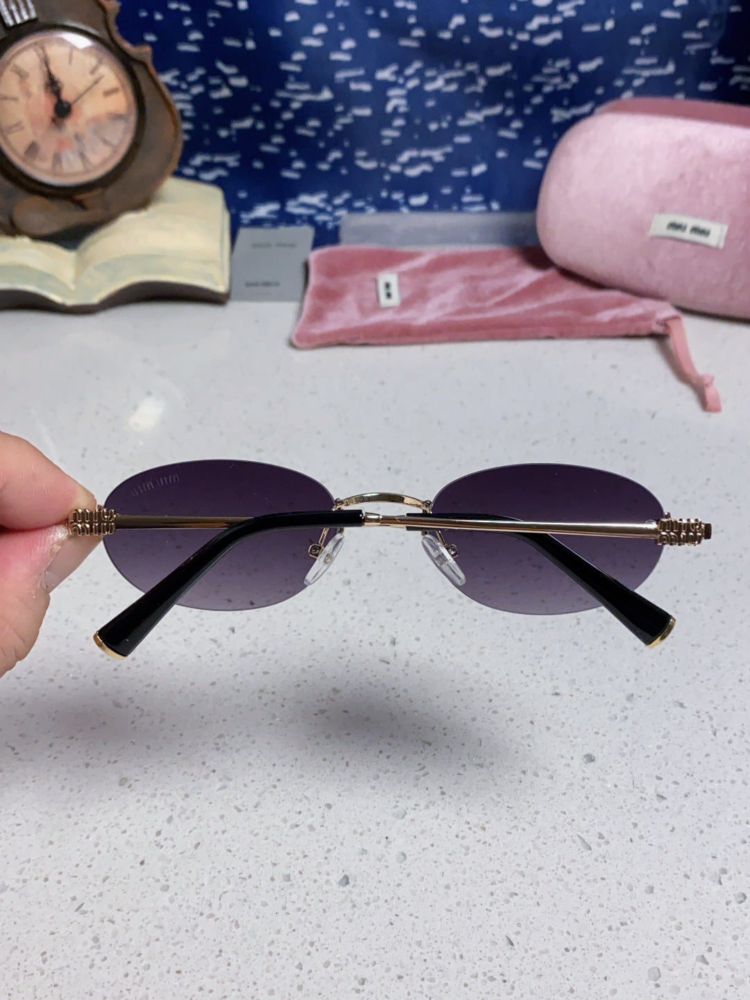 Miu Miu Lightweight Metal Rimless Gold Lens Sunglasses for Women - detail image 5