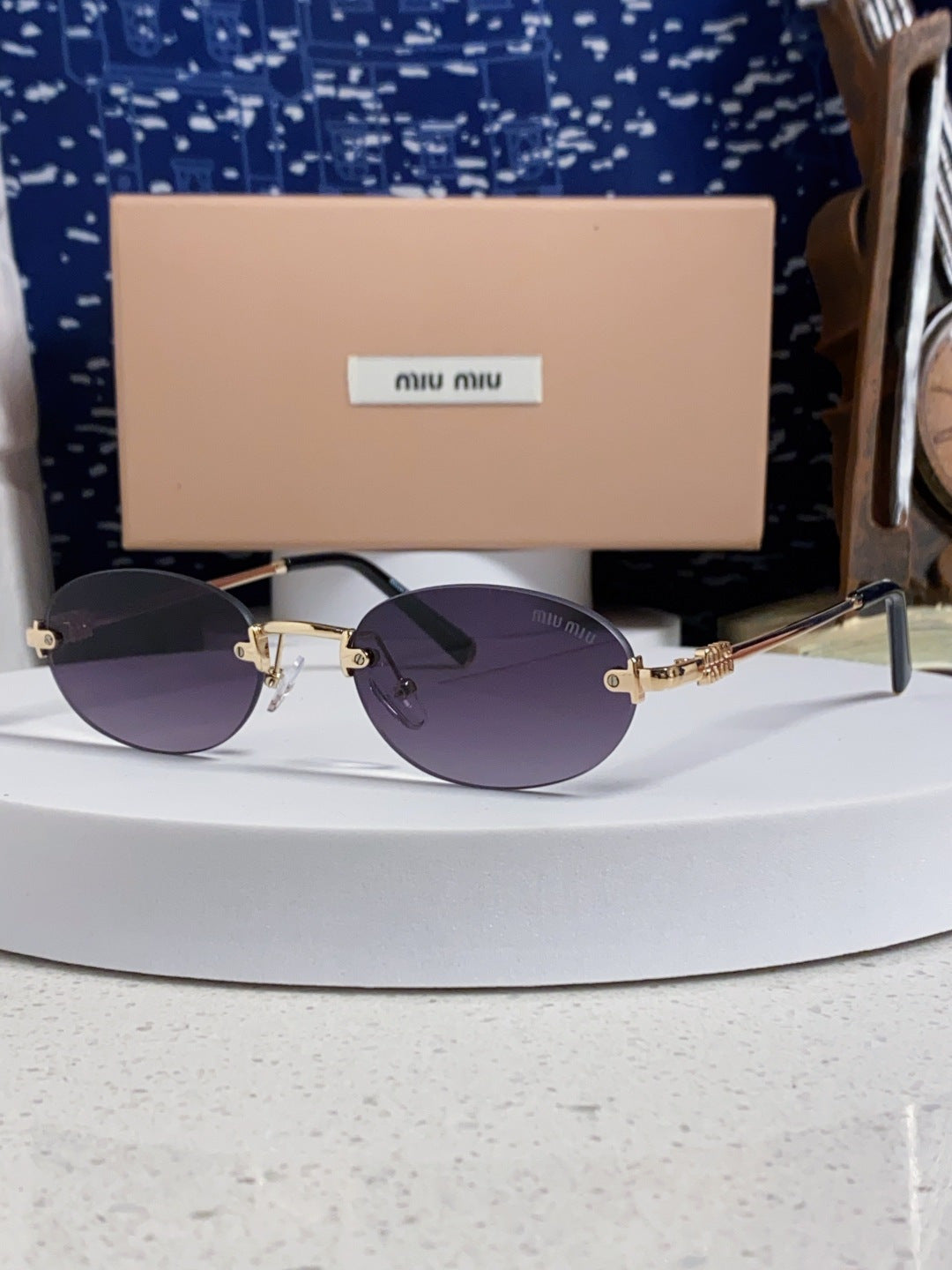 Miu Miu Lightweight Metal Rimless Gold Lens Sunglasses for Women